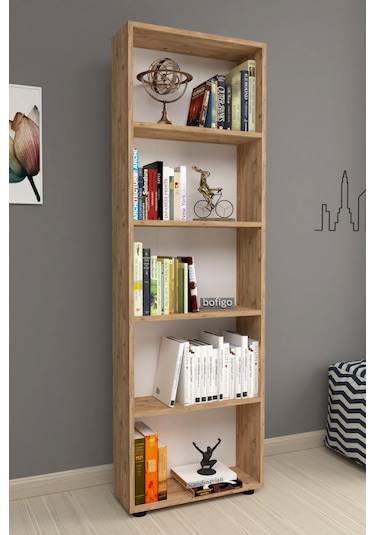 Bofigo Dekoratif 5 Raflı Kitaplık Modern Kitaplık Çınar Çam