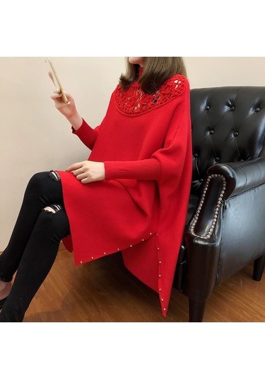 Novahub Kadın Kadın Şal 2022 Yeni Yarasa Gömlek Kadın Pelerin Kaban Kırmızı - Standart Kırmızı