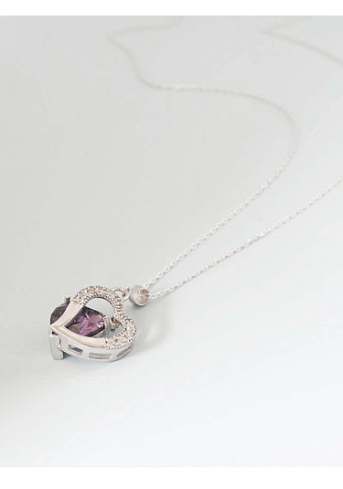 Brezza Lusso Jewelry Gümüş Kolye Ametist Taşı Kalp Kadın Kolye 45 CM