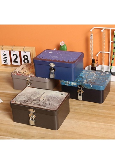 Kilit Anahtarlı Büyük Kapasiteli Teneke Kutu Metal Kutu Yüksek Kaliteli Masaüstü Saklama Kutusu Diğer