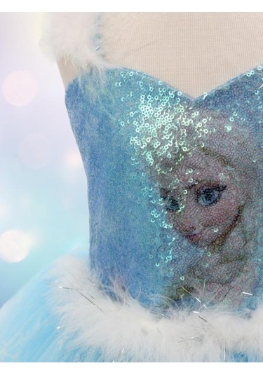 Kız Çocuk Tarlatanlı Simli Frozen Abiye-13694 Mavi