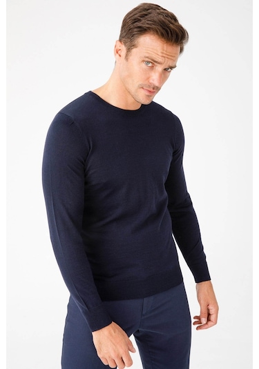 Desen Triko Erkek Basic Sıfır Yaka İnce Triko Kazak 02421603 Koyu Lacivert