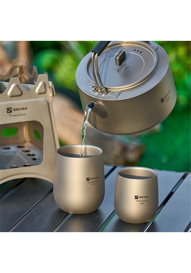 Tenfowee Titanium Çift Katlı 120ml Bardak - Tahta Yok, Taşınabilir Kamp/kahve/ofis Kullanıma Uygun, Hafif 50g Büyük Kupa Tasarımı Gümüş