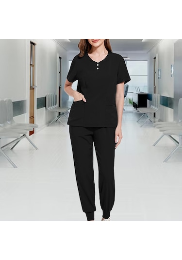 Dolıty Kadın Fırçalama Üniforma Seti Hemşire İş Xxl-siyah