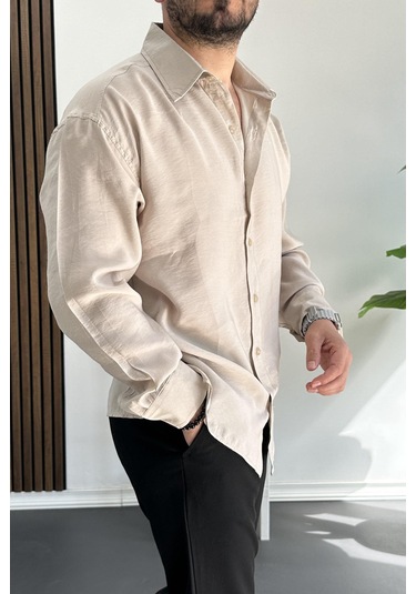 Erkek Salaş Modal Kumaş Gömlek Bej Edw267 Bej
