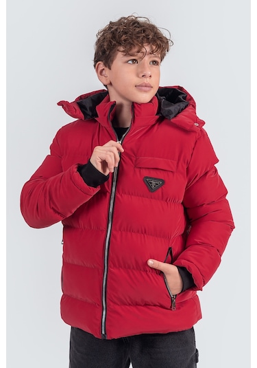 Nova Kumaş Kapüşonlu Erkek Çocuk Kışlık Mont Km2509 Kırmızı