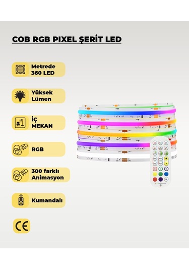 Cob Rgb Pixel Şerit Led - Animasyonlu - Sese Duyarlı - 5 Metre Kumandalı 5 METRE