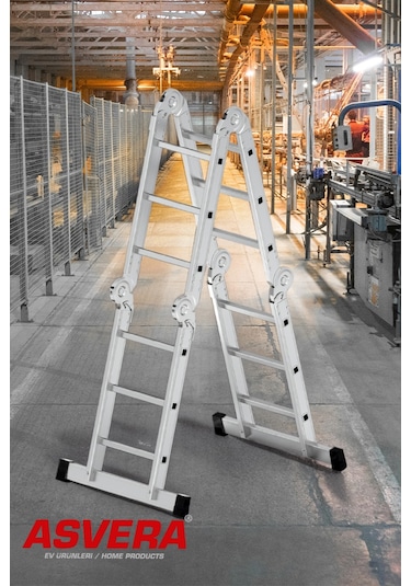 Asvera 3.7 Metre Çok Amaçlı Akrobat Merdiven - 12 Basamaklı 4x3 Katlanır Profesyonel Merdiven