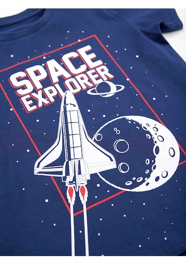 Denokids Mshb&g Space Explorer Erkek Çocuk Tshirt Denim Şort Takım Çok Renkli