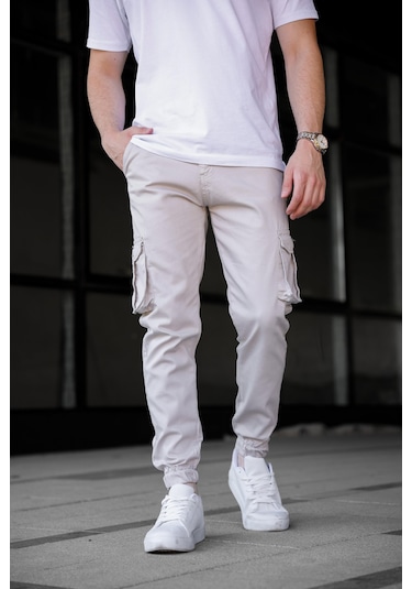 Kargo Cepli Gabardin Kumaş Taş Renk Erkek Pantolon-1797 Taş