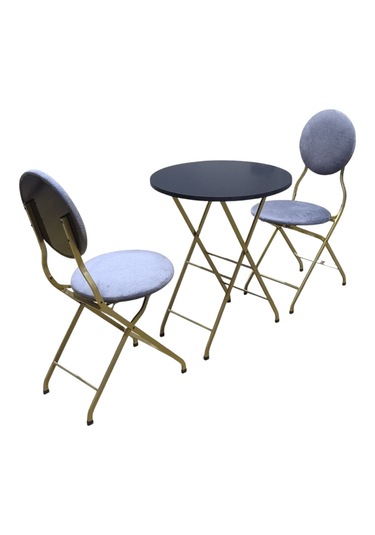 Katlanabilir Gri Kumaş Metal Goldmasa Ve Sandalye Takımı - 2 Sand