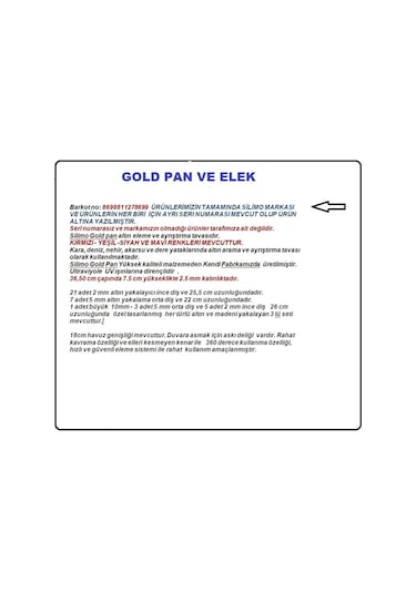 Altın Eleği Siyah Ve Pan Üstü Elek  Altın Arama Seti