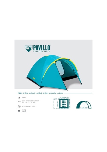 Bestway Hb047 Activeridge Su Geçirmez Çift Kat 4 Kişilik Çadır Mavi