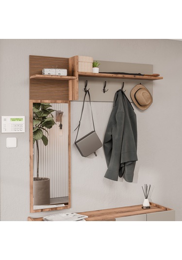 5062 Theo 4 Kapaklı 6 Raflı 4 Askılı Sol Aynalı Portmanto