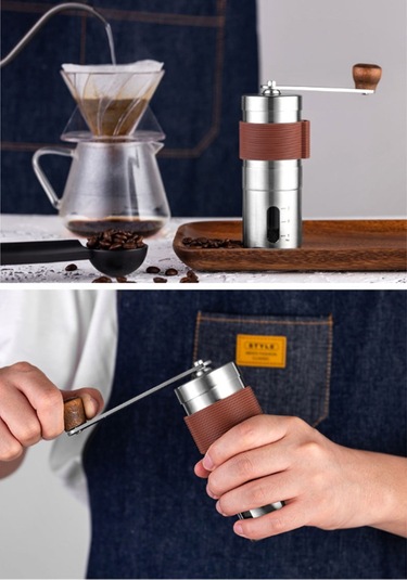 Xiyyadms El Değirmeni Kahve Öğütücü - Paslanmaz Çelik Gövde, Ahşap Tutacak, Ayarlanabilir Seramik Bıçak, Kamp Ve Ev Kullanımı İçin