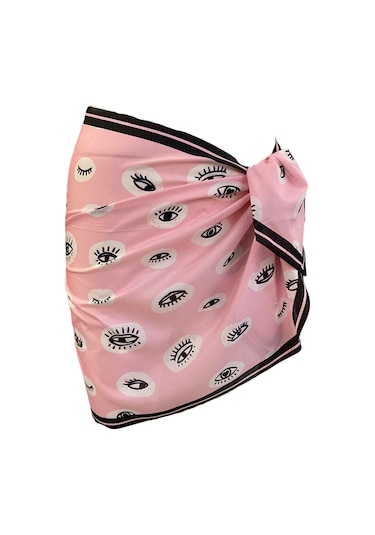 Tarzını Seç Kısa Pareo - Pembe Göz Model 150x50 Cm Çok Renkli