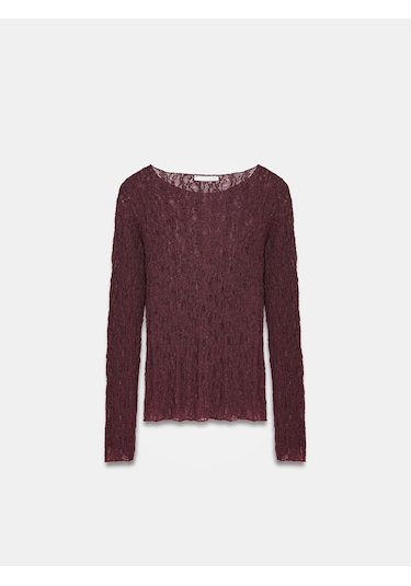 Dilvin 32764 Kayık Yaka Dantel Top-bordo