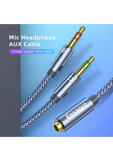 Essager Kadın Çift Erkek Mic AUX Ses Y Kablosu 3.5 MM 0.25 Metre