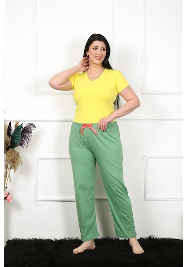 Lenaca Kadın Pamuklu Büyük Beden Alt Pijama Yeşil Yeşil