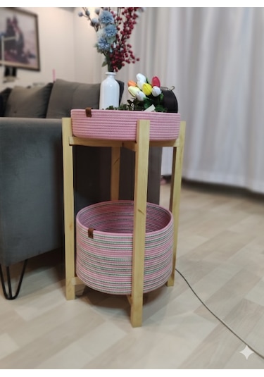 Sehpa Ve Organizer Sepet Kombinasyonu Pudra Pembe-kırçıllı Pembe
