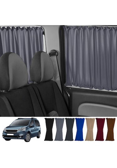 Pandami Peugeot Partner Tepee 2008-2018 Uyumlu Gri Raylı Oto Perde Takımı