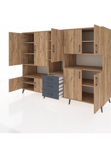 Kronos Dolap 13 Raflı 3 Çekmeceli 9 Kapaklı 220x59x163 Çam-çam/an Çam-çam/antrasit