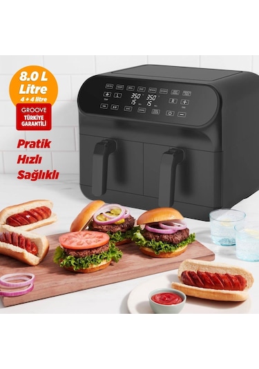 Groove MAX PLUS XXL 1800W 4 LT + 4 LT 8 LT Çift Hazneli Smart Airfryer