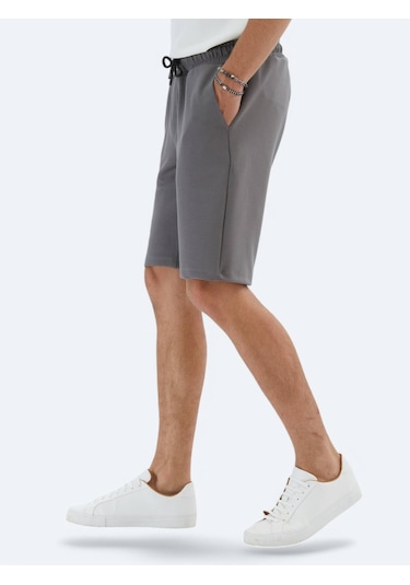 Antrasit Düz Örme Jogging Fit Spor Bermuda Antrasit