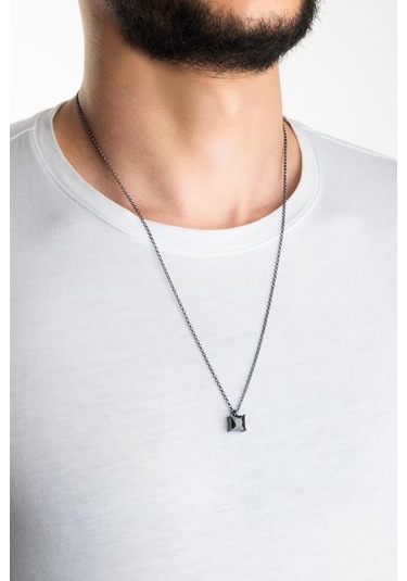 So Chıc... Zirkonu Taşlı Siyah Rodyum Kaplama 60 Cm Gümüş Erkek Kolye Siyah