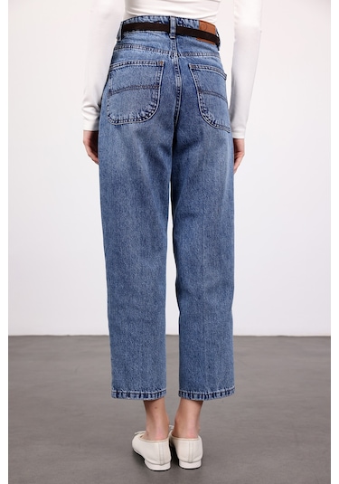 5in1Canpolat Mavi Yüksek Bel Baggy Jean 3004 Mavi