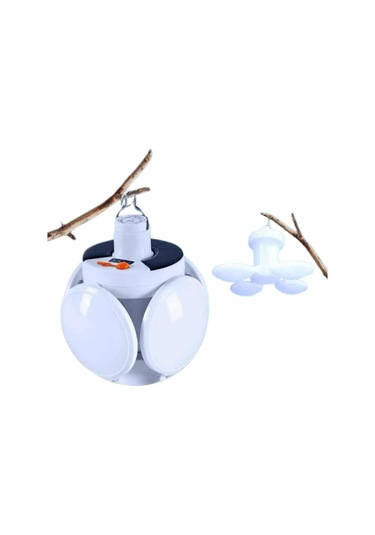 Kamp Lambası Güneş Enerjili Solar 5 Kanatlı Katlanır Lamba Karavan Beyaz