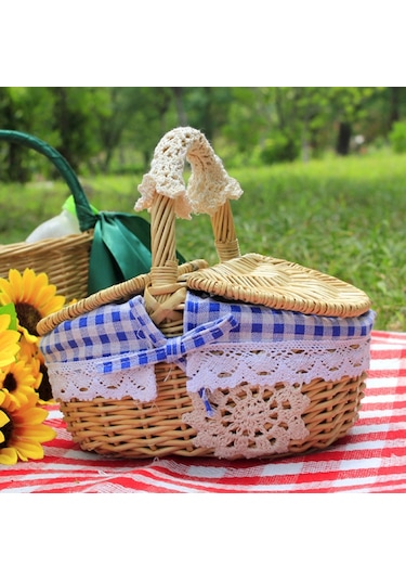 Cbtx Açık Dokuma Piknik Sepeti Pamuk Keten Kumaş Hasır S Mavi Izgara