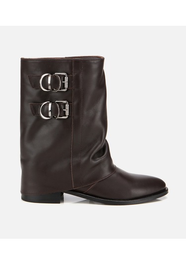 Hotiç Kadın Deri Kahverengi Tokalı Kırışık Görünümlü Kovboy/western Düz Bot 01boh315760a480 01boh315760a480 Kahverengi