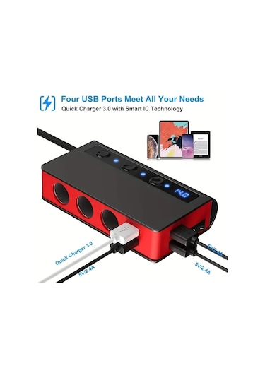 Motion003 Siyah 120w 180w Cift Usb Portlu Gerilim Gostergeli Yuksek Guc Araç Sarj Cihazi 12v 2