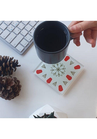 Decorita Cam Bardak Altlığı | Acem Kahveci-Kırmızı | 4'lü Takım Kırmızı