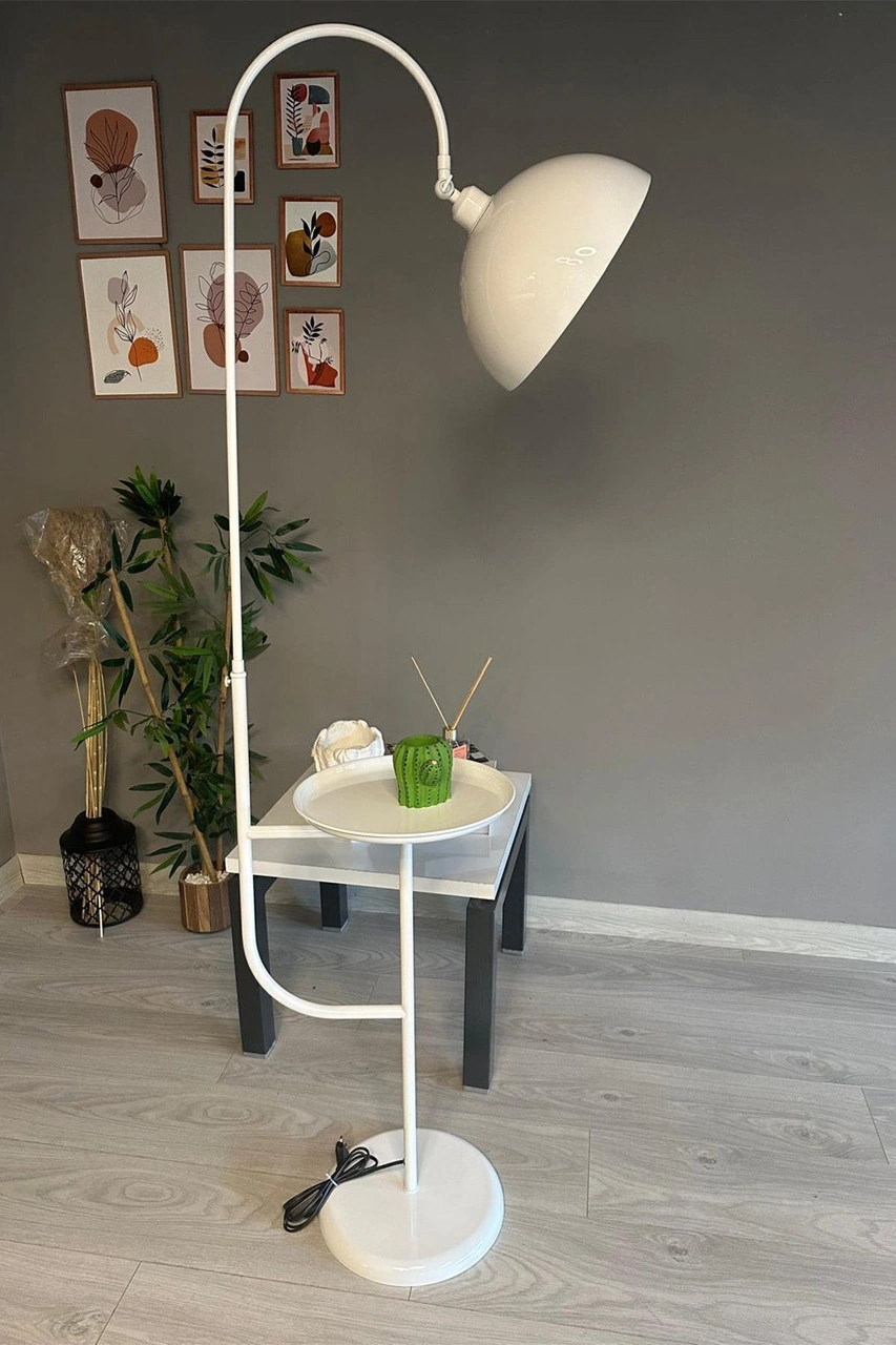 Beyaz Lambader Hareketli Başlık Sehpalı Modern Dekoratif Metal Oturma Odası Çalışma Odası Beyaz