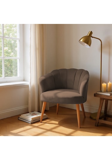 Papatya Berjer - Modern Tekli Koltuk - Babyface Kumaş Kahverengi