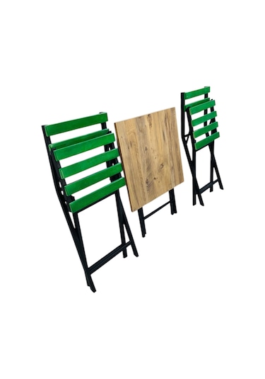 Balkon Bahçe Mutfak 3'lü Bistro Set Katlanır Masa Sandalye 60x60 Yeşil