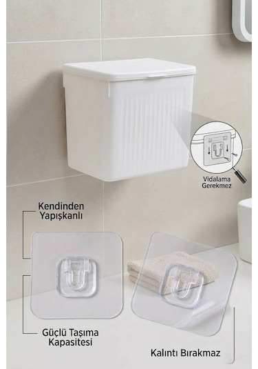 Askılı Ve Yapışkanlı Mutfak Ve Banyo İçin Pratik Çöp Kovası 8lt Beyaz