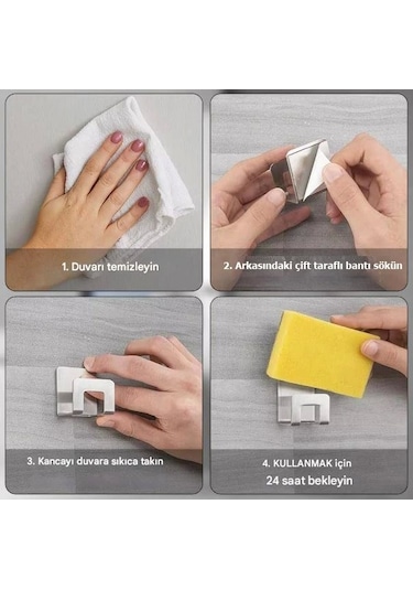 Kendinden Yapışkanlı Sünger Tutucu Mat Siyah 2 Li Paket Siyah