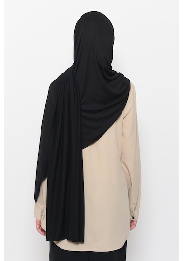 Hazır Pratik Geçmeli Lüks Düz Penye Şal Çapraz Hizalı Siyah