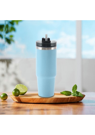 Suntek Magideal Hasır Ve Kapaklı Su Bardakları Paslanmaz Çelik Mavi-30oz
