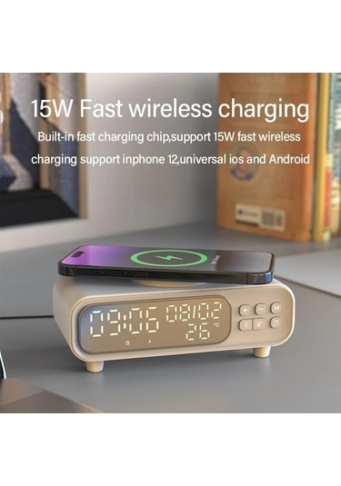 Flybuy Willowhaven 4ü1 Hızlı Kablosuz Şarj Standı Led Gece Lambası Uyku Saati Termometre Beyaz