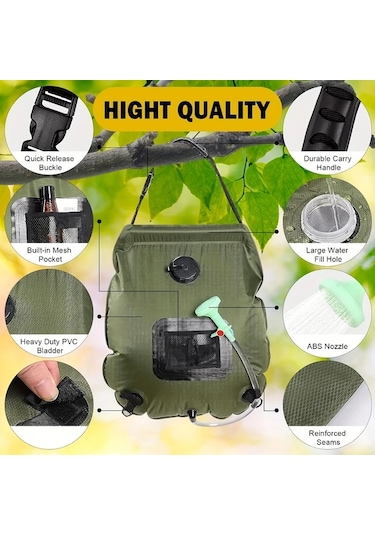 Elmpaly 19.99 Litre Solar Yeşil Kamp Seyahat Sızdırmaz Taşınabilir Duş Torbası Termometre Hortum Ve Başlık Bej