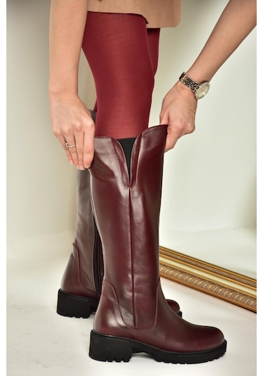 Fox Shoes N654226103 Bordo Hakiki Deri Günlük Kadın Çizme Bordo-hakiki Deri Bordo