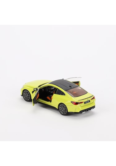 1:24 Ölçek Bmw M4 Sesli Işıklı Kapısı Kaputu Açılan Stantlı Model Araç Sarı