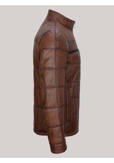 Hakiki Kuzu Derisi Kahverengi Erkek Deri Mont Işlemeli Deri Ceket Kahverengi