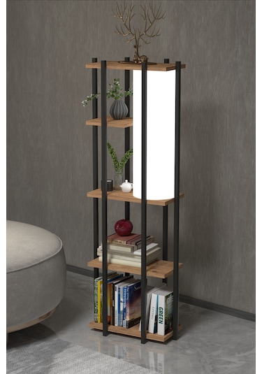 Retohome 5 Raflı Lambaderli Kitap Rafı.,kitaplıklı Lambader Atlan Beyaz