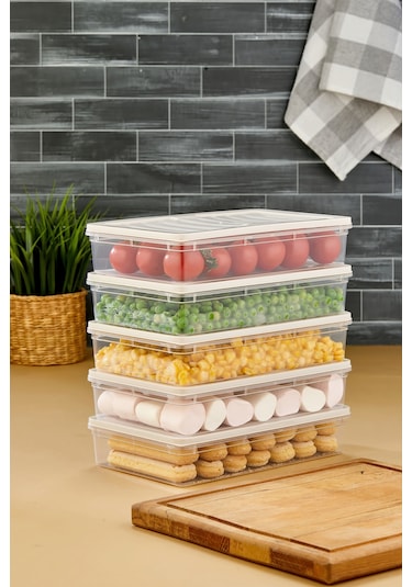 Multi Box 5 Li Set Saklama Kabı Seti - Dondurucu & Mikrodalga Uyumlu Krem