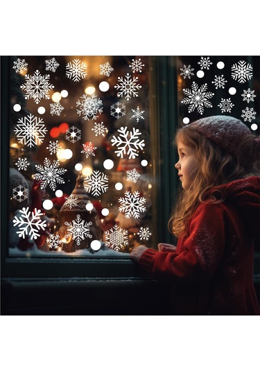 Kar Taneleri Sticker Seti /tüm Yüzeylere Uygun Uv Baskılı-şeffaf- Beyaz